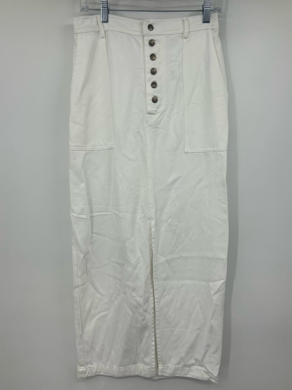 YFB Button Front Midi Skirt White Front Slit Size M